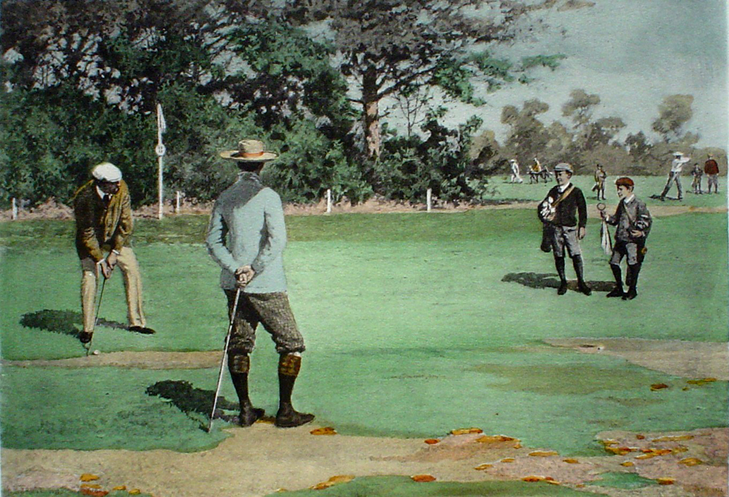 A Long Putt Golfing Scene by A.B. (Arthur Burdett) Frost - offset lithograph fine art print
