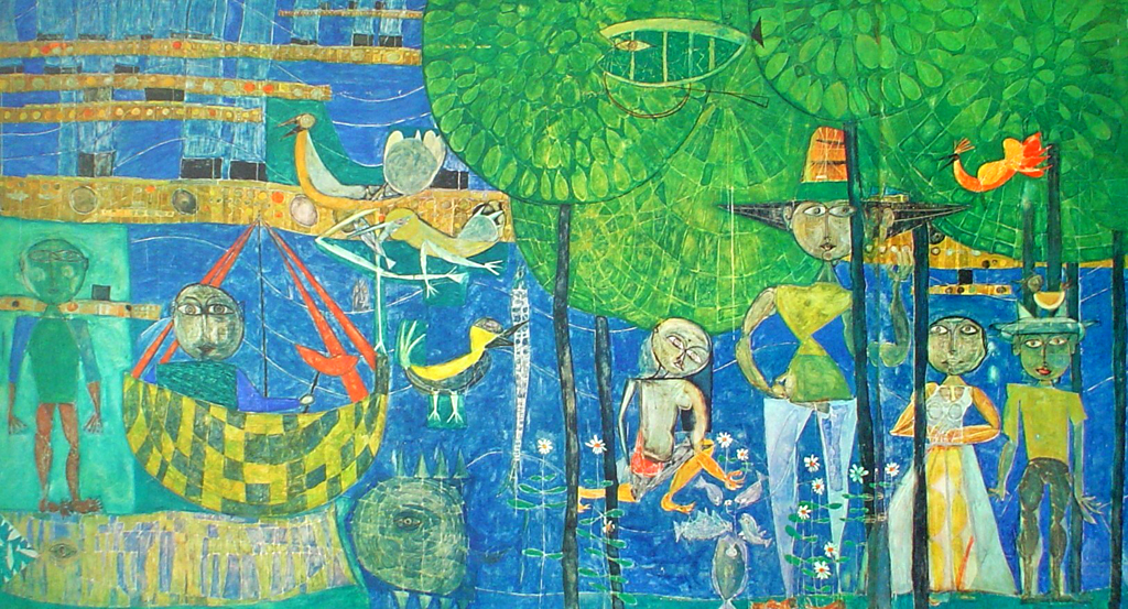 Land Of Men, Birds And Ships by Friedrich Hundertwasser and René Brô - collectible collotype fine art print, 3rd edition: 2001-3000