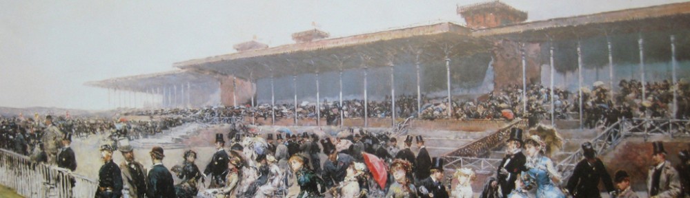 The Races At Longchamp, Paris 1880 by Ludovico Marchetti - offset lithograph fine art print