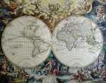 Old World Map by unknown artist/engraver - restrike etching, hand-coloured