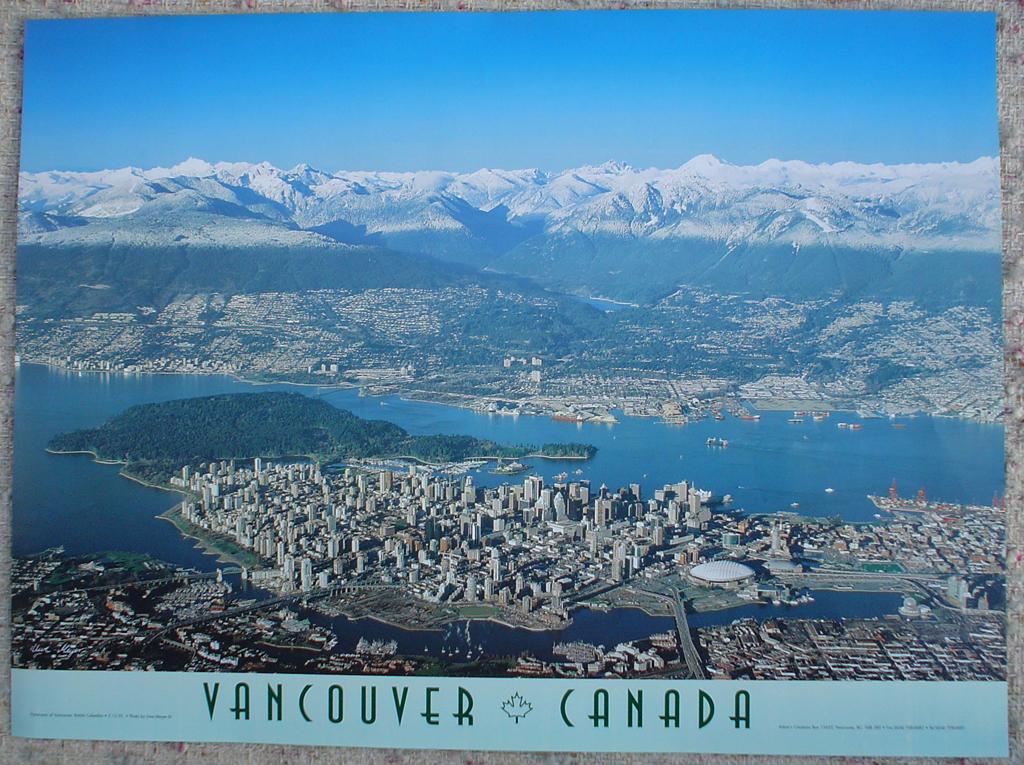 Vancouver, Canada, 1995 by Uwe Meyer, shown with full margins - aerial photograph offset lithograph fine art poster print