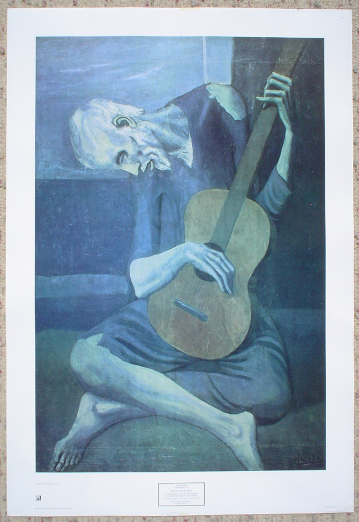 The Old Guitarist by Pablo Picasso, shown with full margins - offset lithograph fine art print