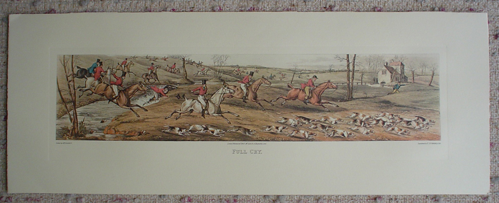 Full Cry by Henry Alken, shown with full margins - restrike etching, hand-coloured original print