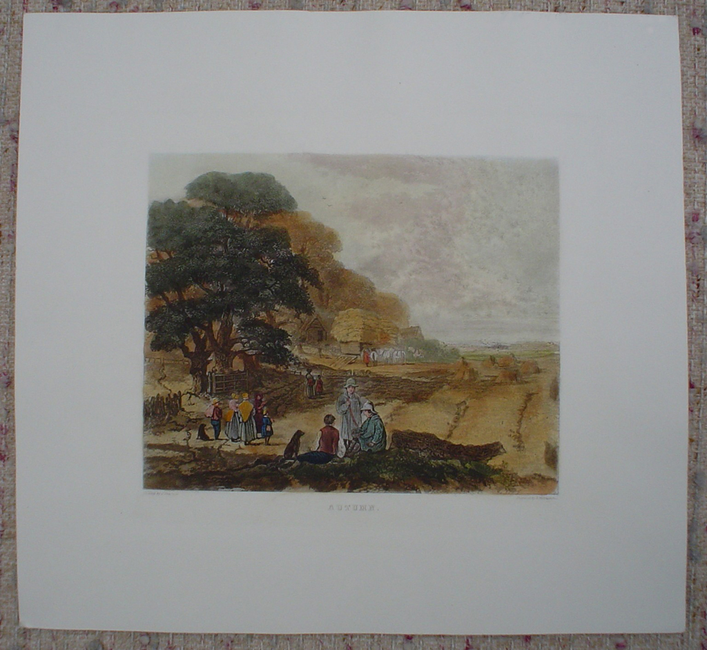 Autumn by John Dearman, shown with full margins - restrike etching, hand-coloured original print