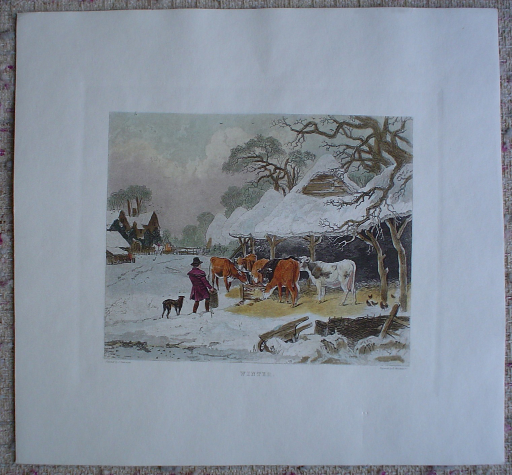 Winter by John Dearman, shown with full margins - restrike etching, hand-coloured original print