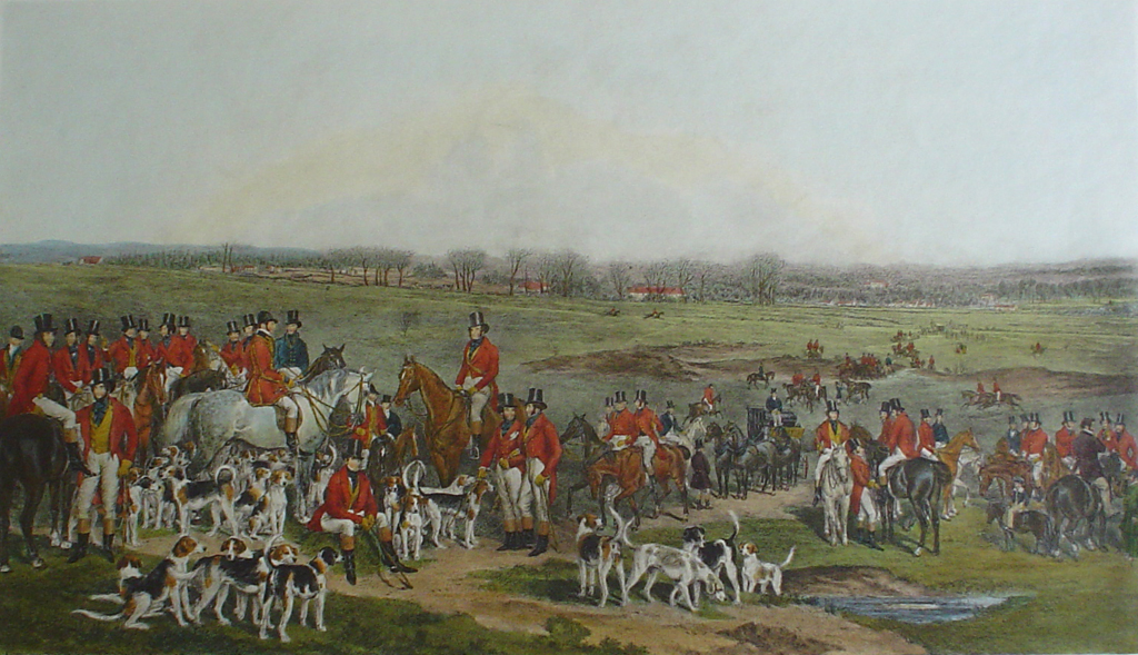 Her Majesty's Stag Hounds On Ascot Heath by Francis Grant - restrike etching, hand-coloured original print