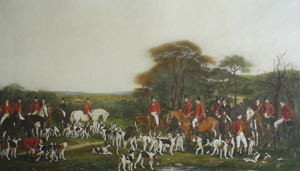Sir Richard Sutton And The Quorn Hounds by Francis Grant - restrike etching, hand-coloured original print
