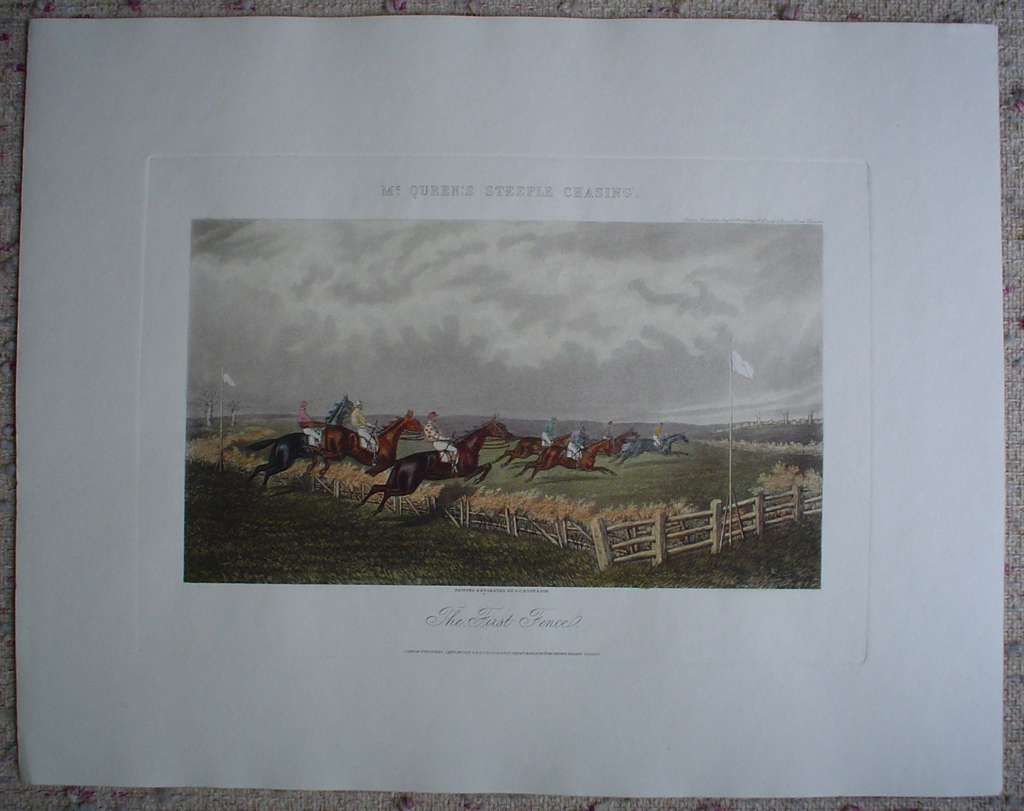 Steeplechase, The First Fence by GC Hunt and Son, shown with full margins - restrike etching, hand-coloured