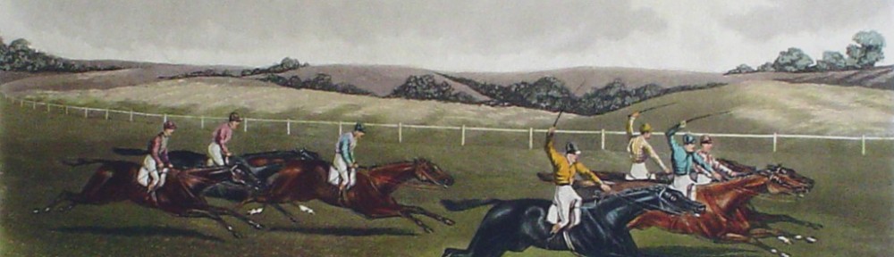 Steeplechase, An Exciting Finish by GC Hunt and Son - restrike etching, hand-coloured
