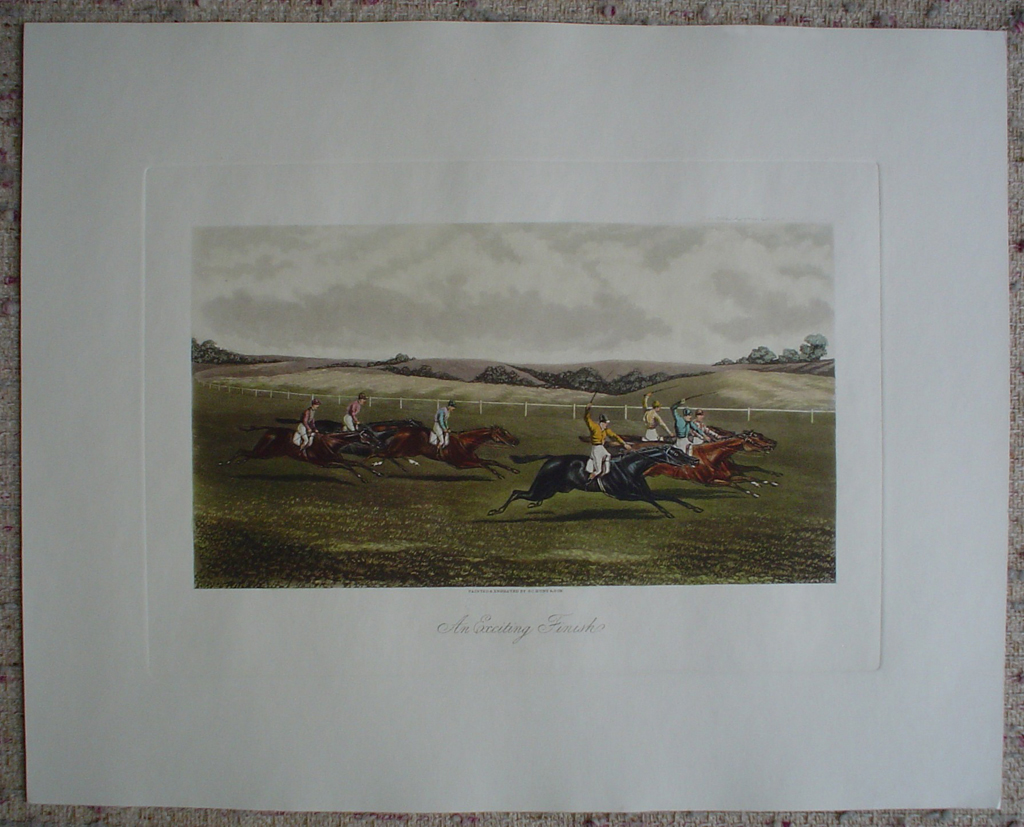 Steeplechase, An Exciting Finish by GC Hunt and Son, shown with full margins - restrike etching, hand-coloured