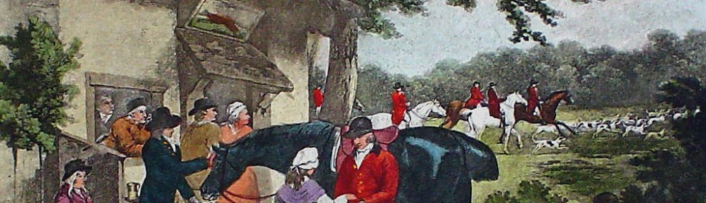 Fox Hunting, Going Out by George Morland - restrike etching, hand-coloured original print
