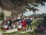 Fox Hunting, Going Out by George Morland - restrike etching, hand-coloured original print