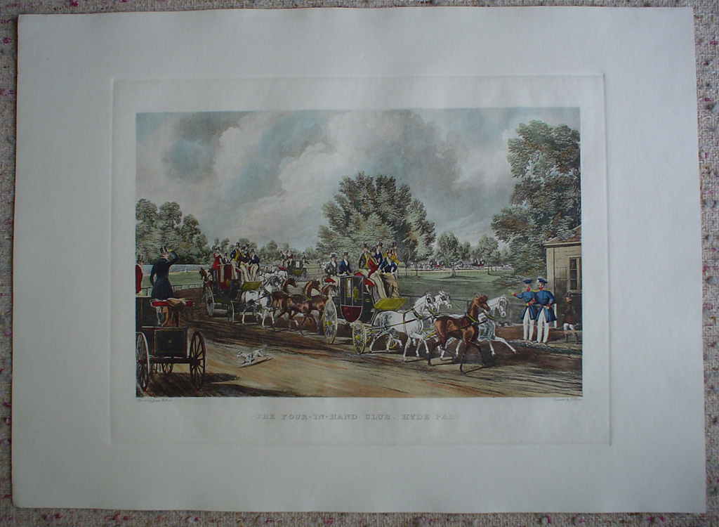 The Four In Hand Club by James Pollard, shown with full margins - restrike etching, hand-coloured original print