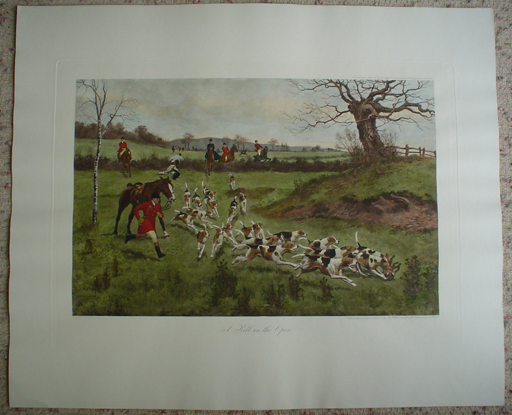 A Kill In The Open by George Derville Rowlandson, shown with full margins - restrike etching, hand-coloured original print