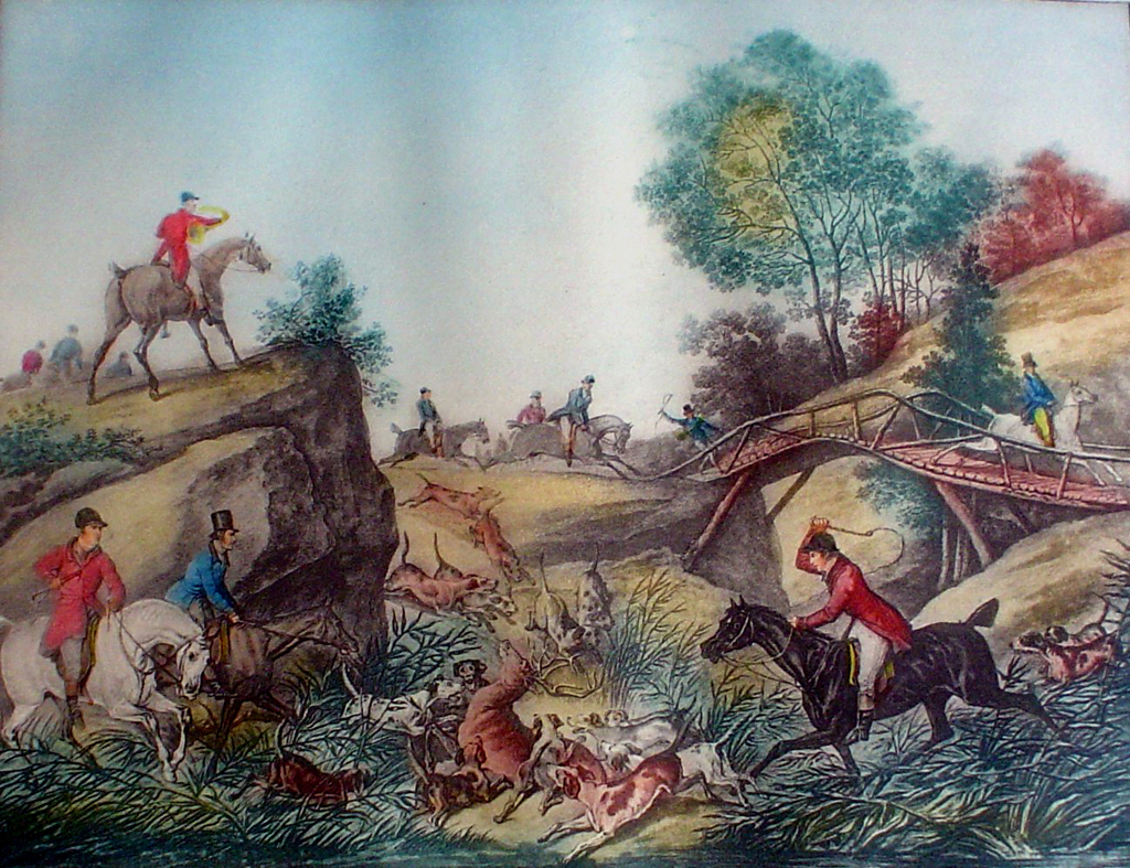 L'Hallali by Carle Vernet - restrike etching, hand-coloured original print