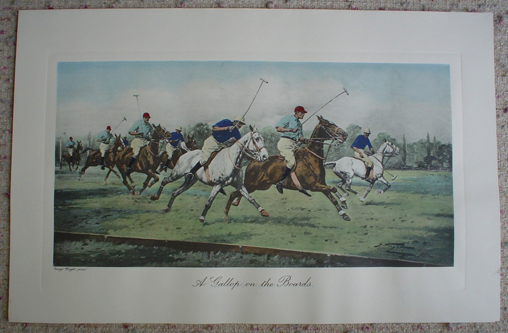 A Gallop On The Boards by George Wright, shown with full margins - restrike etching, hand-coloured original print