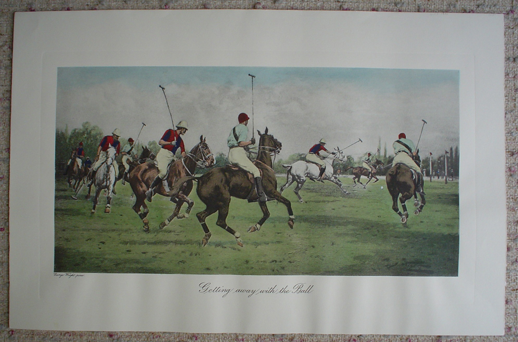 Getting Away With The Ball by George Wright, shown with full margins - restrike etching, hand-coloured original print