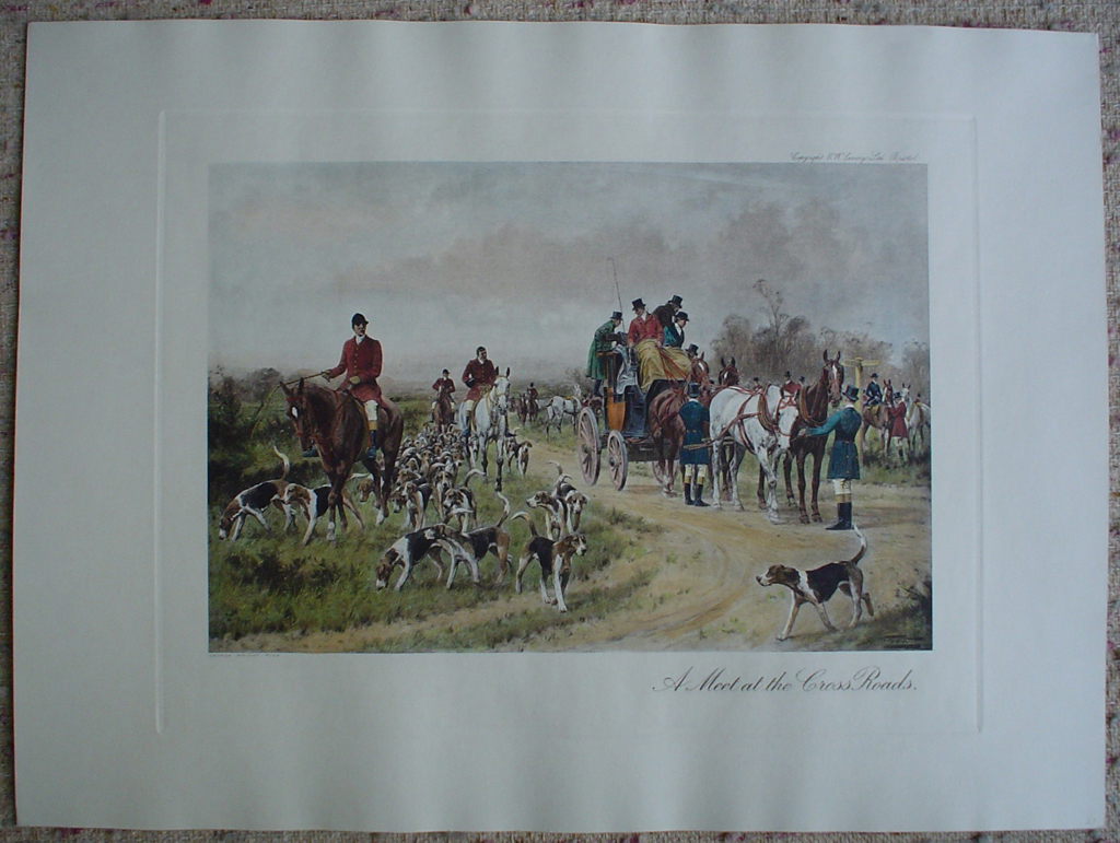 A Meet At The Crossroads by George Wright, shown with full margins - restrike etching, hand-coloured original print