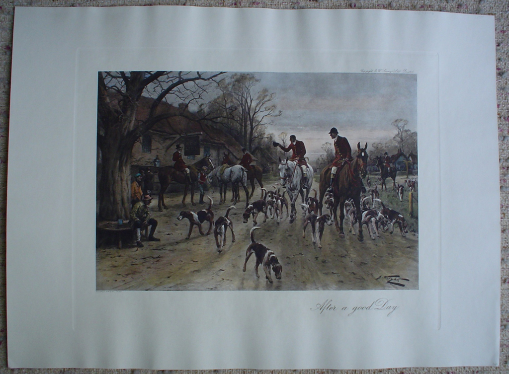 After A Good Day by George Wright, shown with full margins - restrike etching, hand-coloured original print