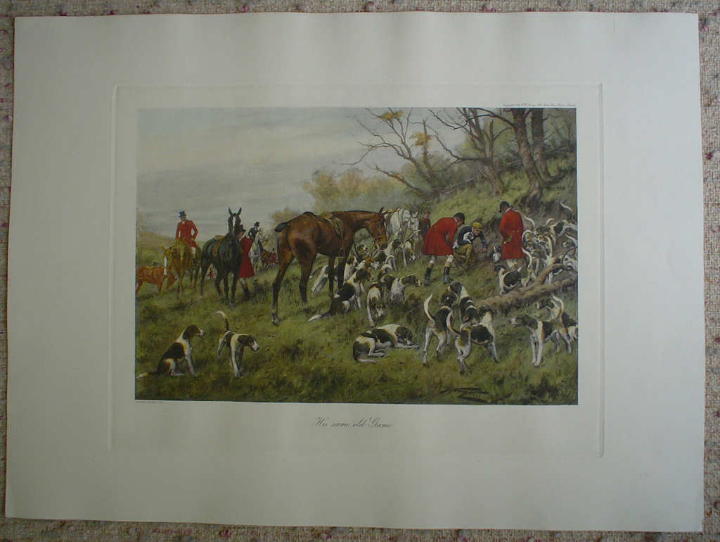 His Same Old Game by George Wright, shown with full margins - restrike etching, hand-coloured original print