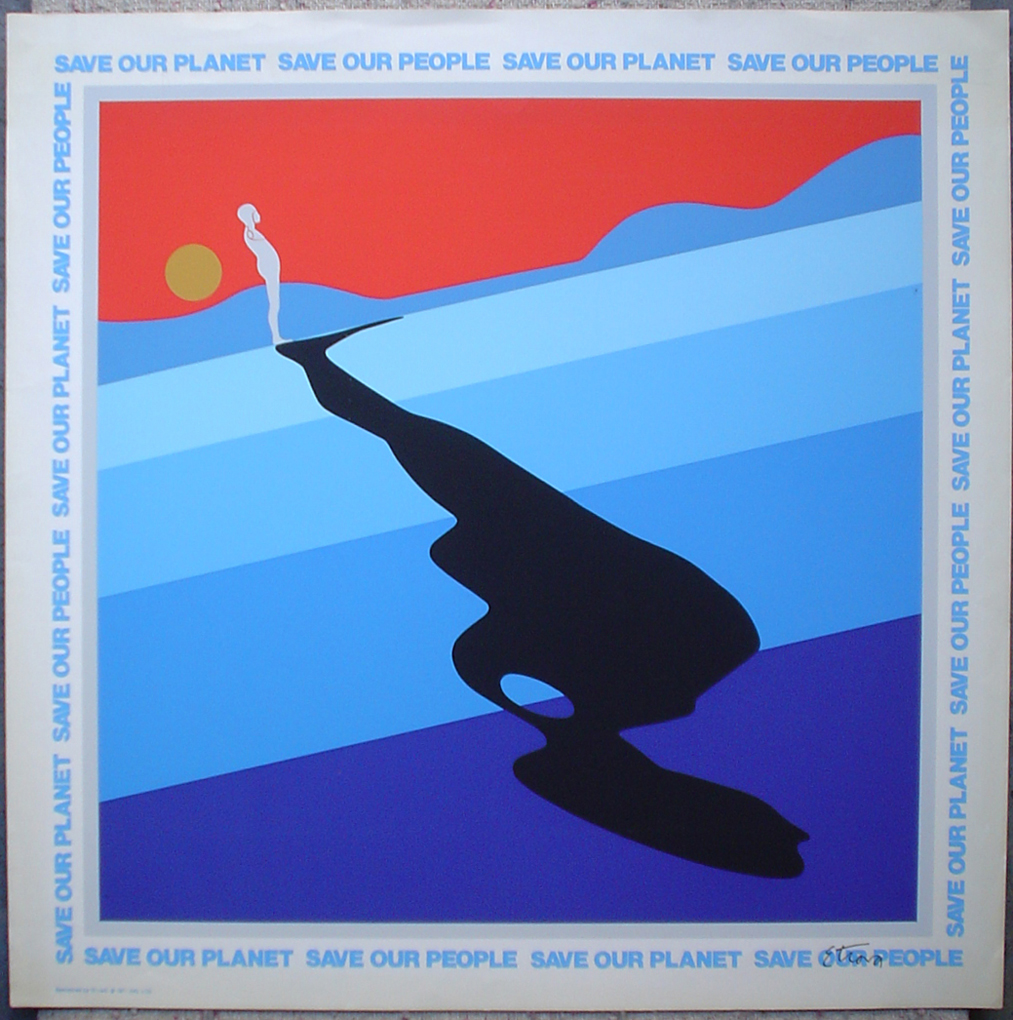 Save Our Planet Save Our People, 1971 by Ernest Trova - collectible fine art original silkscreen poster print, shown with full margins