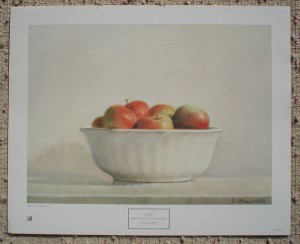 McIntosh Apples In A White Bowl by Elsie Manville, shown with full margins - offset lithograph fine art print