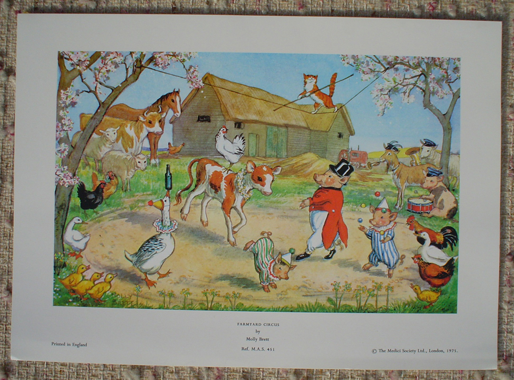 Farmyard Circus by Molly Brett, shown with full margins - offset lithograph fine art print