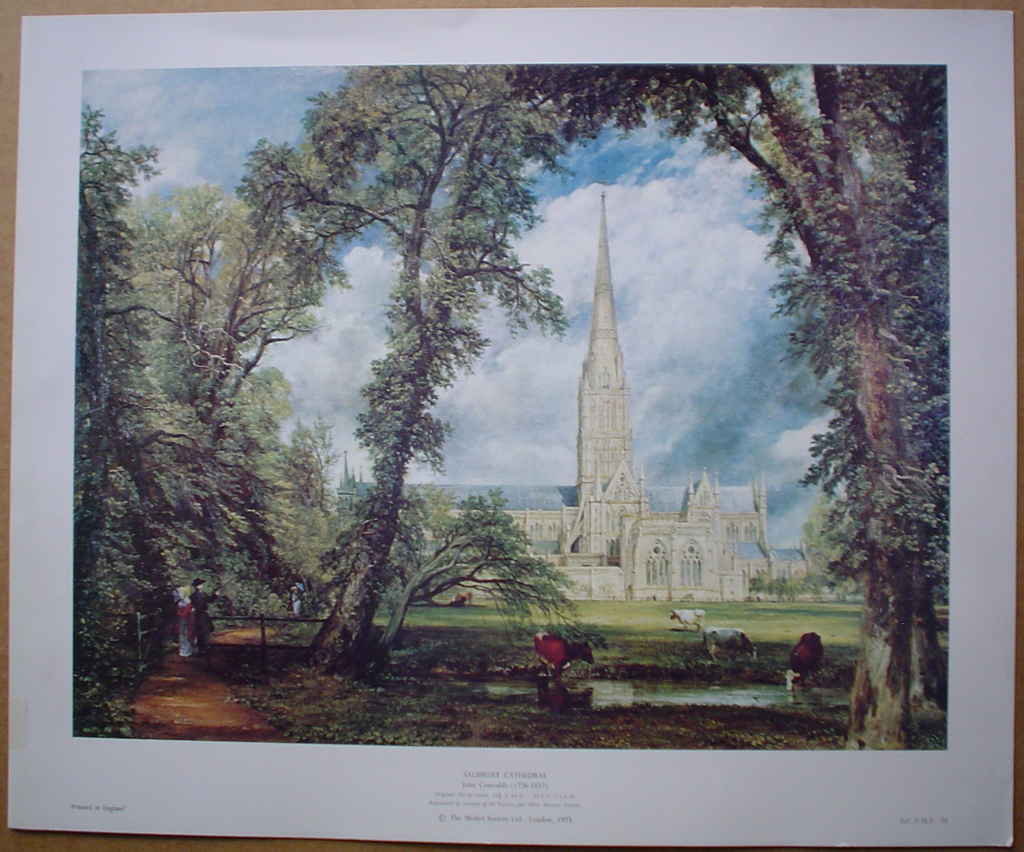 Salisbury Cathedral by John Constable, shown with full margins - offset lithograph fine art print