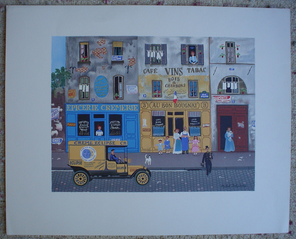French Shops Street Scene by Michel Delacroix, shown with full margins - limited edition lithograph print