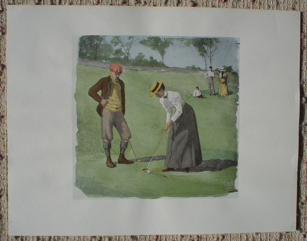 A Twosome Golfing by A.B. (Arthur Burdett) Frost, shown with full margins - offset lithograph fine art print