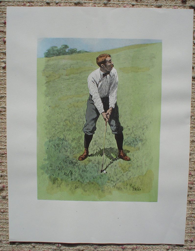 Fore: Golfing Scene by A.B. Frost, shown with full margins - offset lithograph fine art reproduction