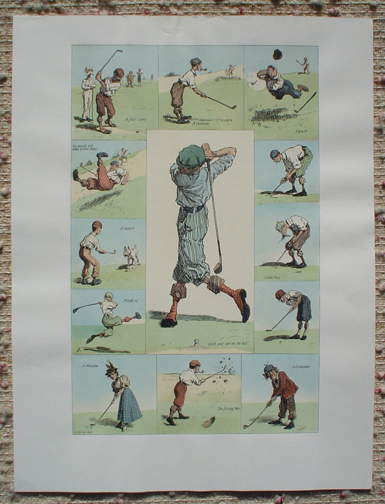 Golfing Incidents by A.B. (Arthur Burdett) Frost, shown with full margins - offset lithograph fine art print