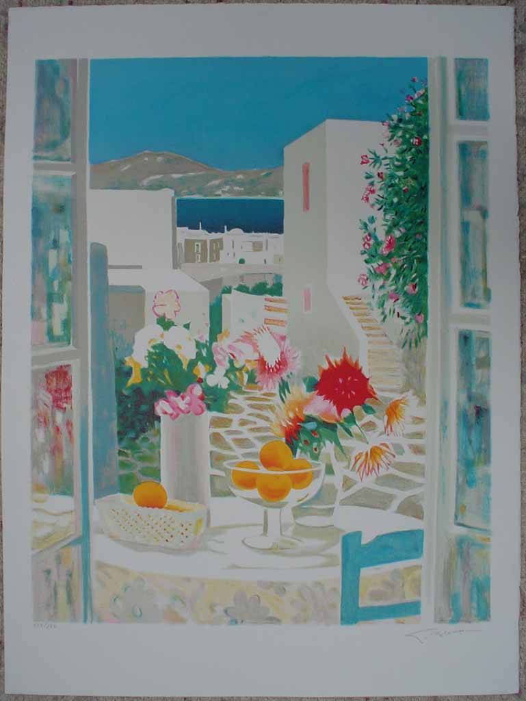 Mediterranean Street View/ Still Life With Flowers And Fruit by George Blouin, shown with full margins - original lithograph, signed and numbered 115/ 180