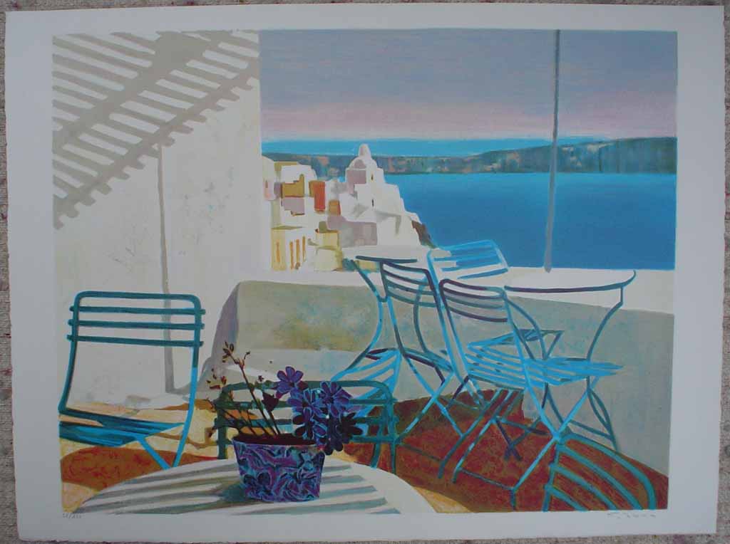Terrasse Au Soleil/ Mediterranean View by George Blouin, shown with full margins - original lithograph, signed and numbered 52/ 180