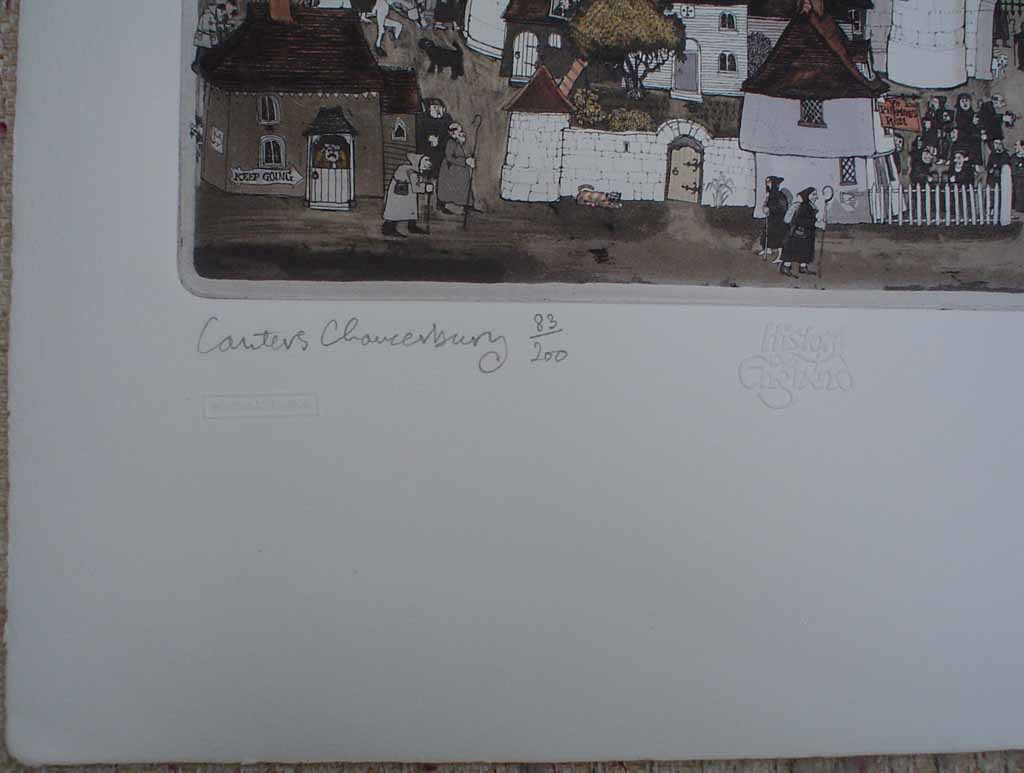 Canters Chaucerbury by Graham Clarke, title detail, History of England series - original hand-coloured etching, signed and numbered 83/200