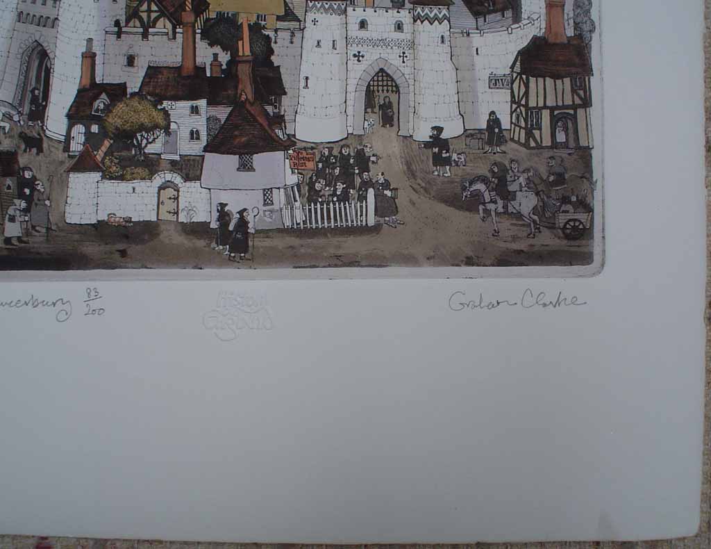 Canters Chaucerbury by Graham Clarke, signature detail, History of England series - original hand-coloured etching, signed and numbered 83/200