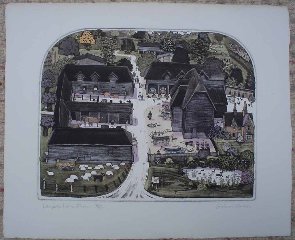Wimpole Home Farm by Graham Clarke, shown with full margins - original hand-coloured etching, signed and numbered 165/ 350