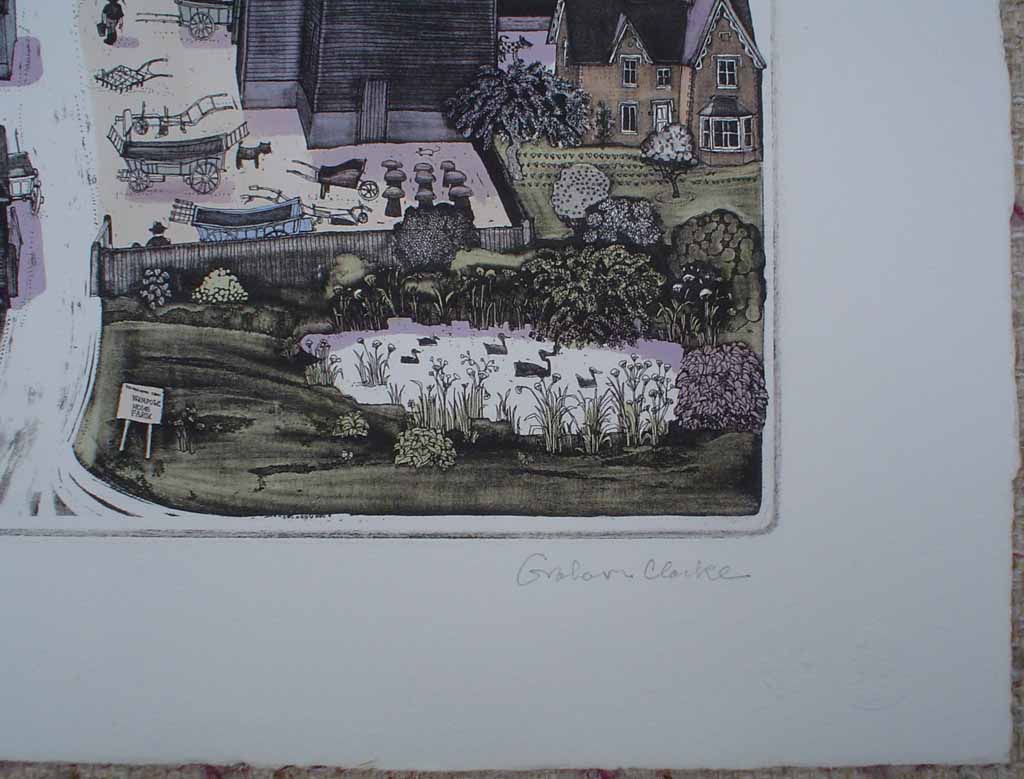 Wimpole Home Farm by Graham Clarke, signature detail - original hand-coloured etching, signed and numbered 165/ 350