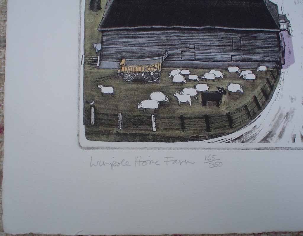 Wimpole Home Farm by Graham Clarke, title detail - original hand-coloured etching, signed and numbered 165/ 350