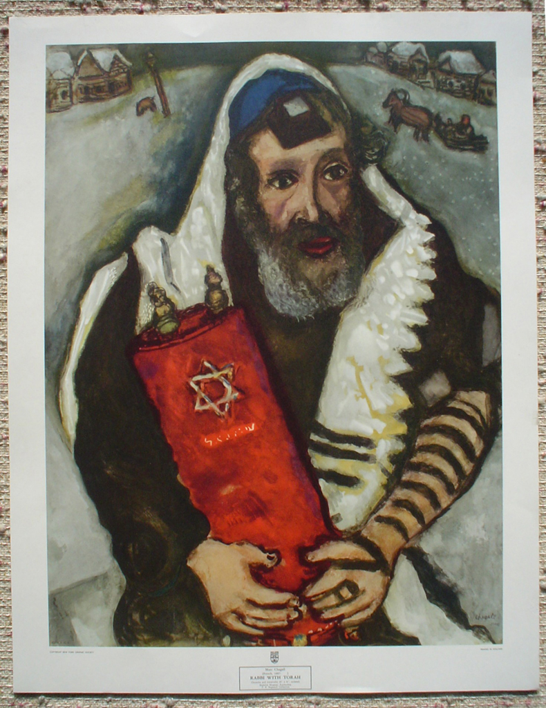 Rabbi With Torah by Marc Chagall, shown with full margins - offset lithograph fine art print