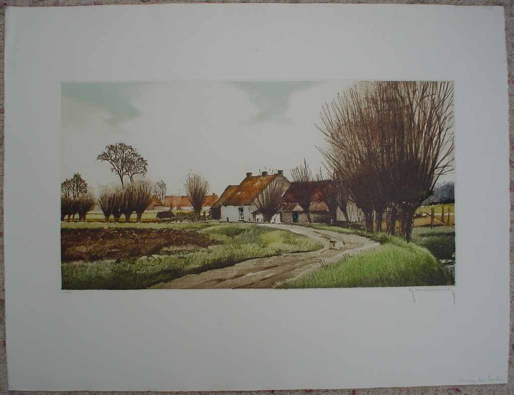 Chemin Des Gaules by Roger Hebbelinck, shown with full margins - original hand-coloured etching, signed and numbered 116/ 350