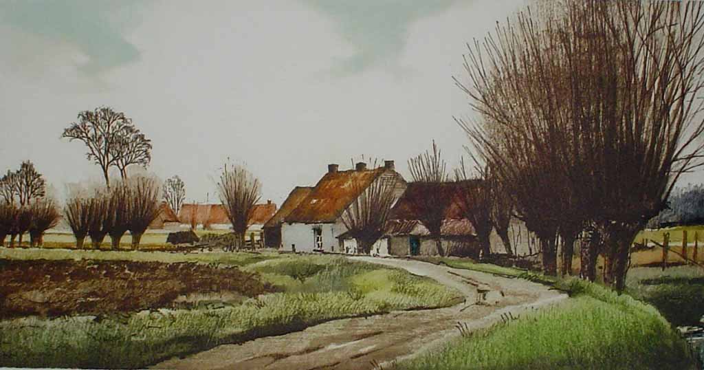 Chemin Des Gaules by Roger Hebbelinck - original hand-coloured etching, signed and numbered 116/ 350