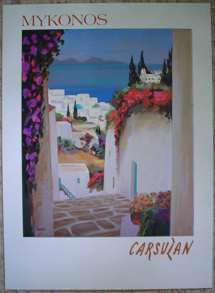 Mykonos by Jean Claude Carsuzan, shown with full margins - offset lithograph vintage fine art poster print