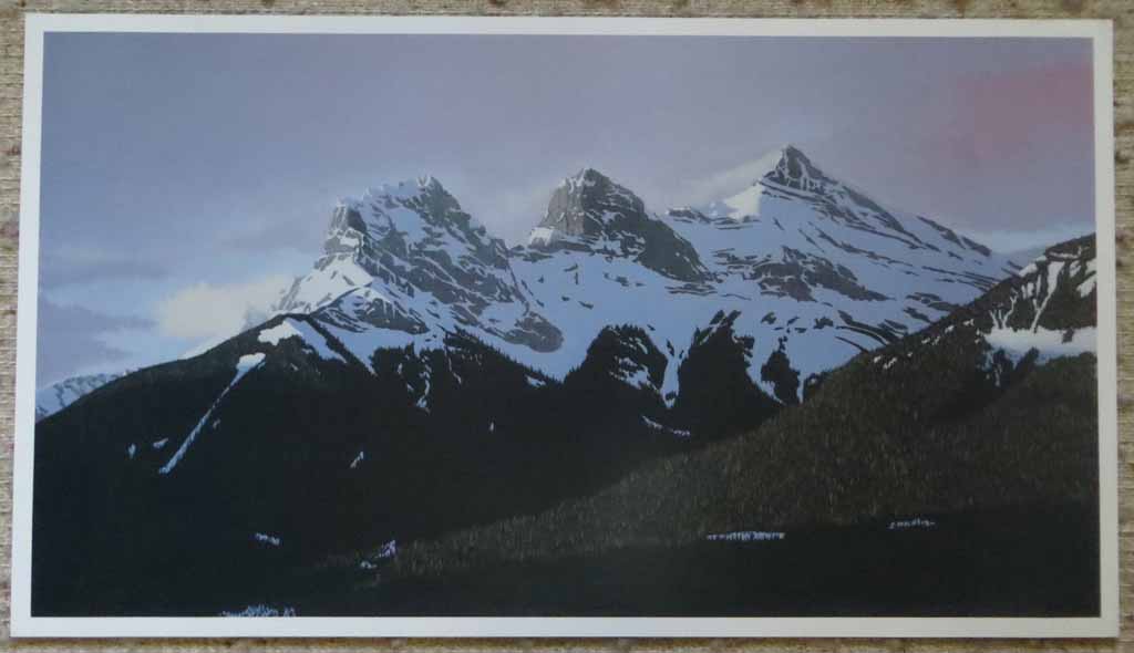 The Three Sisters by Leyda Campbell, signed and titled by artist, numbered 233/350, shown with full margins - offset lithograph limited edition print fine art reproduction of an acrylic painting of The Three Sisters mountains