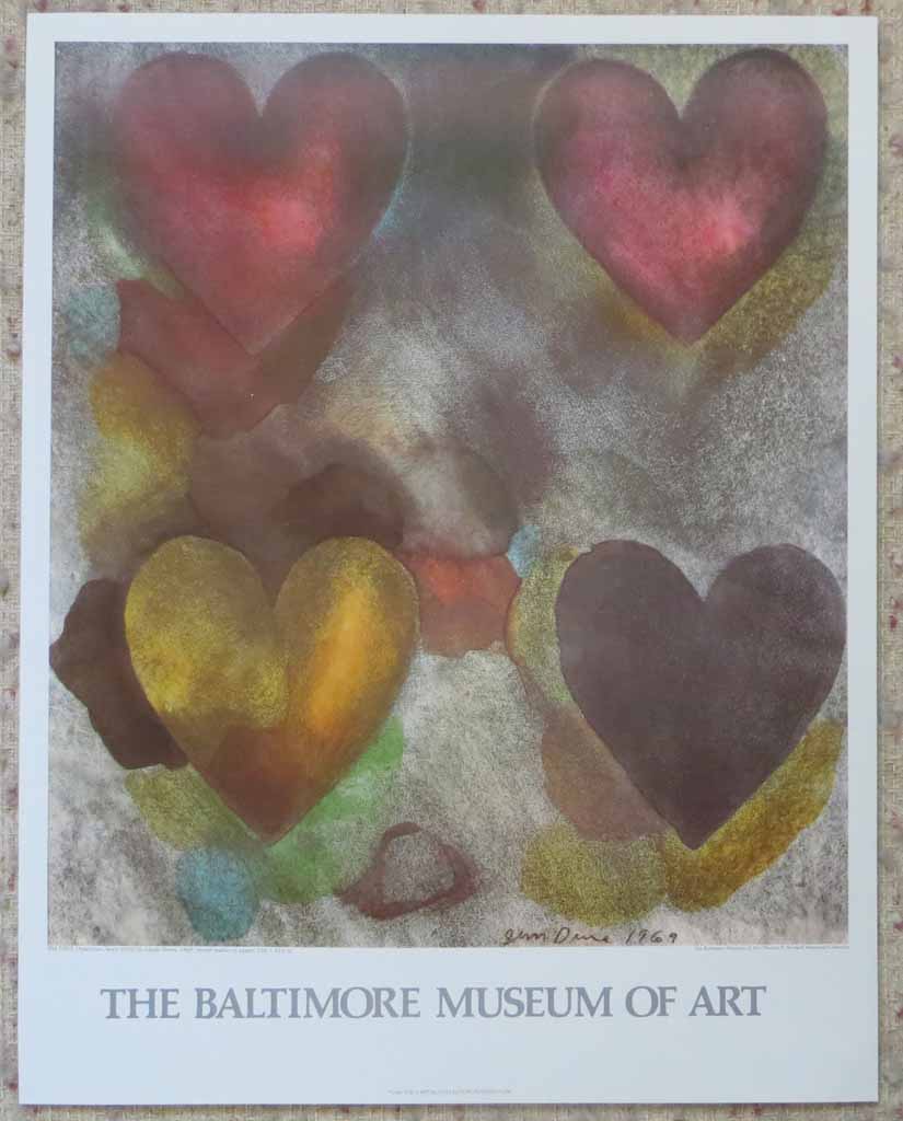 Flo-Master Hearts by Jim Dine, Baltimore Museum of Art 1983, shown with full margins - offset lithograph, collectible fine art poster