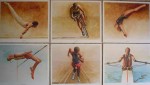 Set of 6 Sports Portraits by Ken Danby: The Gymnast, The Cyclist, The Diver, The High Jumper, The Sprinter, The Sculler - set of six offset lithograph reproduction vintage fine art prints