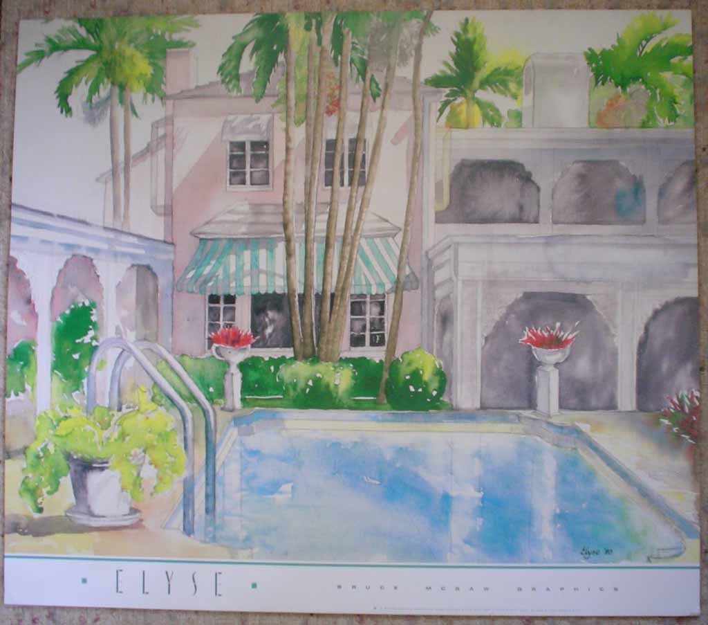 Poolside by Elyse, shown with full margins - offset lithograph vintage fine art print reproduction