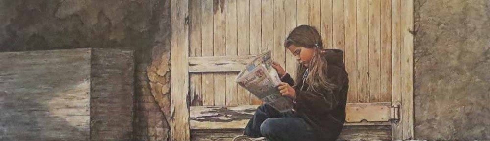 Girl Reading Sunday Comics by Leonard (Len) Gibbs - offset lithograph reproduction vintage fine art print