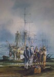 English Sea Captain Greeting West Coast Natives by Harry Heine - offset lithograph reproduction vintage fine art print