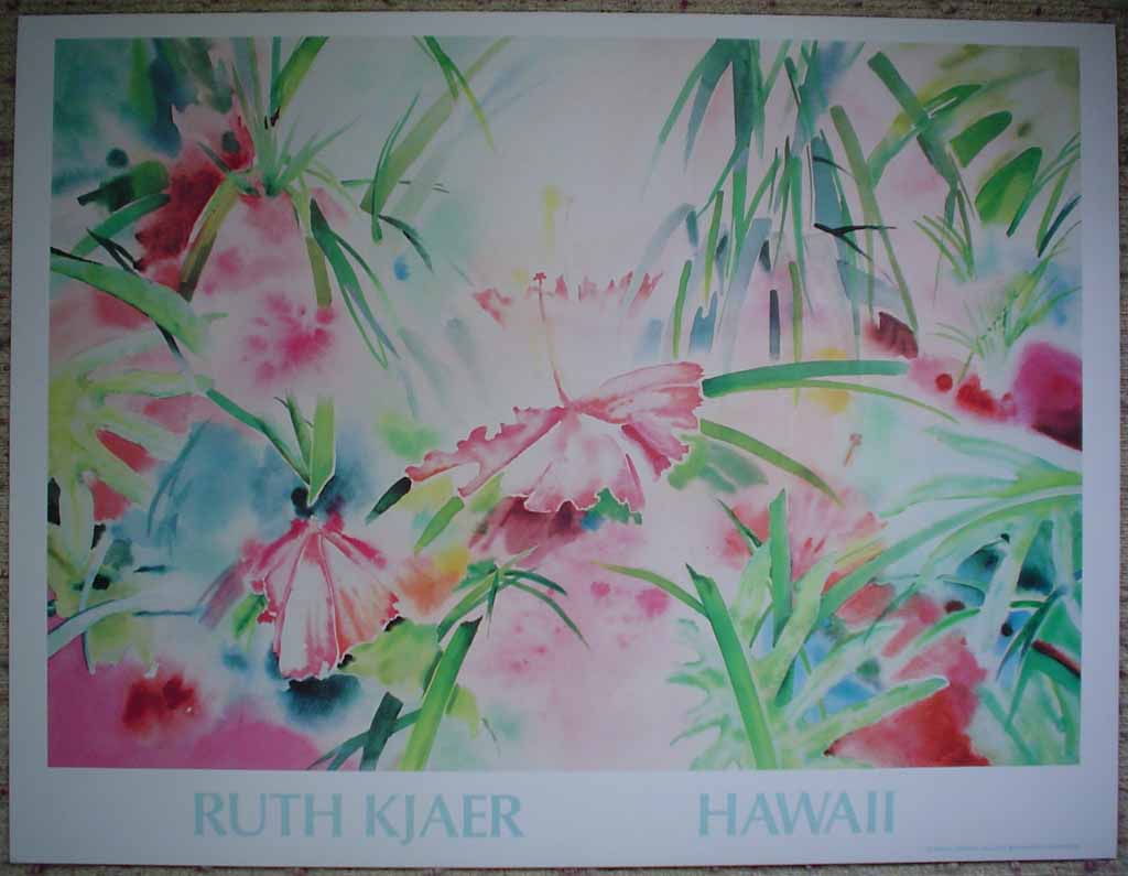 Hawaii Floral by Ruth Kjaer, published by Judith L. Posner Gallery, shown with full margins - offset lithograph reproduction vintage poster art print